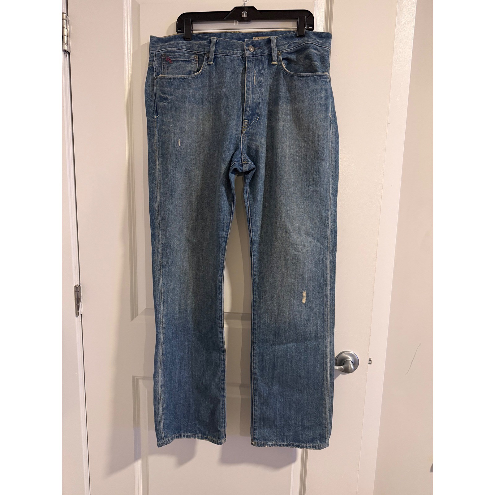 Polo Ralph Lauren Mens Jeans 34x32 Blue Wash Straight Fit Distressed Denim