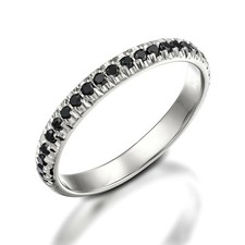 0.35Ct Round Black Diamond Half Eternity Band Wedding Ring 14K White Gold Finish
