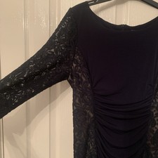 Worn Once Phase Eight Ruched Black Lace Sleeved Pencil Bodycon Dress Size 14