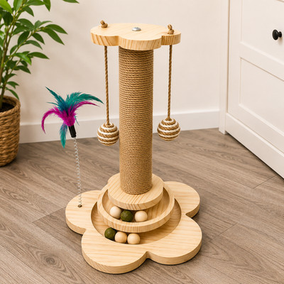 Katzenkratzbaum Activity Toy Center mit Federteaser und Bällen