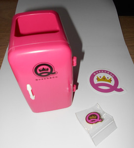 Queen and Company mini fridge, pin, mini dust pan & broom read