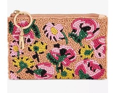 On 34th beaded embellished women's small coin purse wallet - Floral
