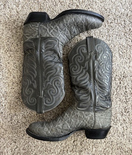 Tony Lama Cowboy Boots Black Label Gray Leather Men's 9 Style 8501