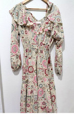 Anthropologie Boemo Maxi Dress V Neck Ruffles Modest Boho Tassels Small
