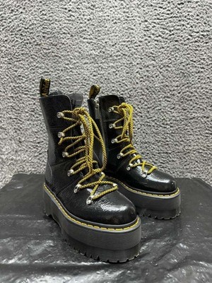 Dr. Martens Ghilana Max Distressed Patent Leather Platform Boots Black Size 6 US