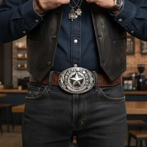Men Silver Metal Belt Buckle Western Cowboy Texas State Lone Star Biker Jewelry