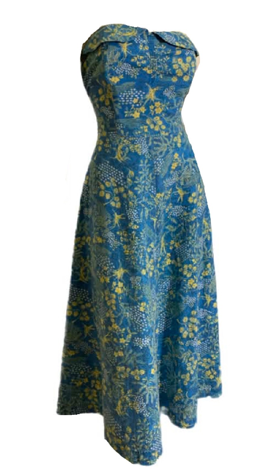 Rare 1940s Underwater Print Hawaiian Blue and Yellow Strapless Dress & Jacket S image 2