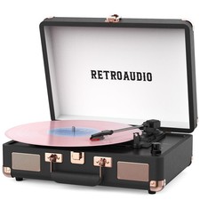 Vinyl Record Player 3 Speed Bluetooth Portable Suitcase Belt-Driven Record Pl...