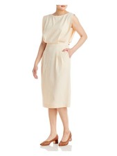 LAFAYETTE 148 NEW YORK Womens Beige Back Slit Unlined Sleeveless Blouson Dress 2