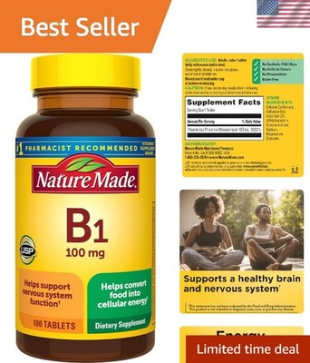 100 Count Vitamin B1 100mg Tablets - Energy & Brain Health Support Supplement