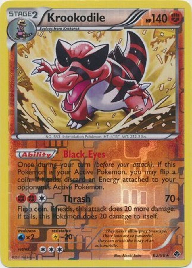 Heavy Play x 1 Krookodile - 62/98 - Rare - Reverse Holo Emerging Powers