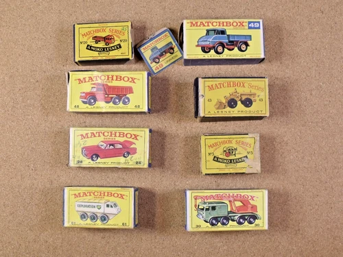 8 ORIGINAL BOXES FOR OLD VINTAGE LESNEY MATCHBOX VEHICLES ROUGH