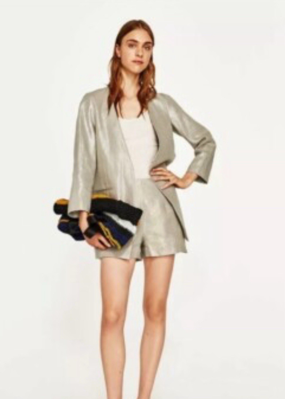 Zara Basic Gray Metallic Blazer Size L Women’s Lo… - image 1