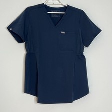 Figs Technical Collection Women Blue V-Neck Elastic Waist Band Scrub Top Size M