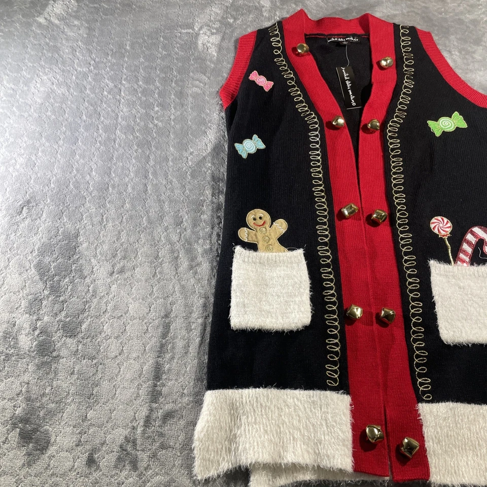 Suéter de Estados Unidos Feo Cárdigan de Navidad con Campanas Jingles Talla Pequeña Nuevo Foto 3 de 4