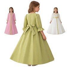 Kids Girls Clothes Long Arabian Proms Dress Embroidered Communion High-low Hem
