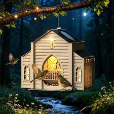 Image of Church Bird Feeder Hanging Solar Bird Feeder with Light Drainage Large Capacity