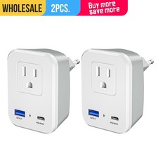 2Pack EU Travel Plug Adapter with PD 30W USB C Port for US to Most of EU