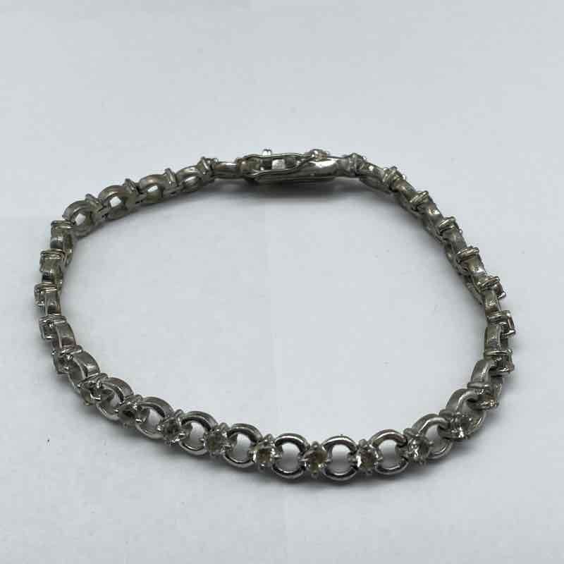 Sterling Silver 925 CZ Cubic Zirconia Tennis Bracelet Round Link 7.375" 15.4g