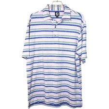 Footjoy Golf Polo Shirt Mens Large Pink Blue Striped Short Sleeve Embroidered FJ