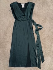 BHLDN Louisa Satin Charmeuse Midi Dress Wrap Emerald Green Size 0 Anthropologie