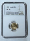 1999 Eagle G$5 1/10th Oz Gold Coin NGC MS70