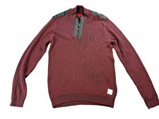 Guess Los Angeles Mens Medium Quarter Zip Ribbed Knit Sweater Burgundy Moto