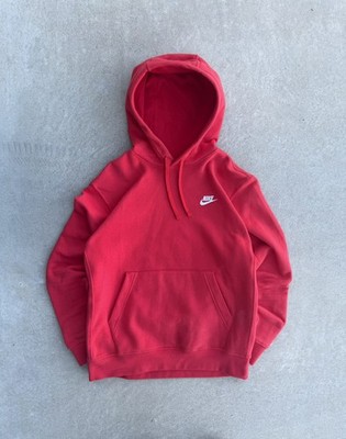 Nike Sportswear Club Fleece Mens M Pullover Hoodie Embroidered Red Sweater Hype