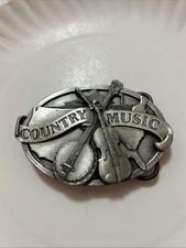 Vintage Country Music Pewter 3-D Old Belt Buckle Western Oval Cowboy Silver