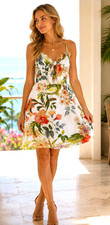 Tommy Bahama NWT 248 Silk Floral Dress Women M Tropical White Smocked Back