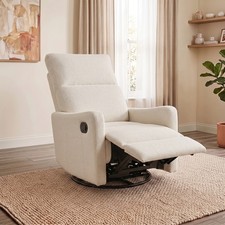 Manual Swivel Rocker Recliner Chair, 360  Glider, Beige Velvet
