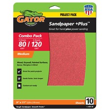 Gator 10-SHEETS SANDPAPER 80 & 120-Grit MEDIUM 9"x11" Hand & Power Sanding HQ