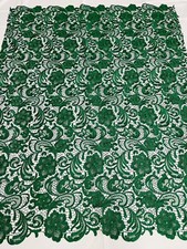 HUNTER GREEN FLOWER GUIPURE DESIGN EMBROIDER LACE-APPAREL-DRESSES BY YARD.