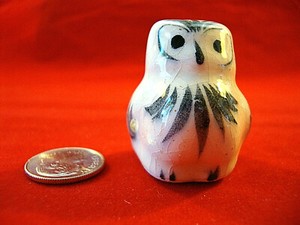 OWL-Miniature Tonala Hand Decorated Pottery Owl measuring 1.5"- Marked Mexico