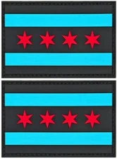 Chicago City Flag 3D PVC Rubber Patch - 2PC Bundle  -3.0 X 2.0 HOOK