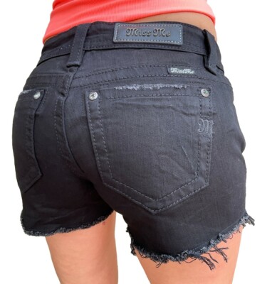 Miss Me Jeans Low Rise Black Ripped Distressed Cut-Off Denim Shorts Women's  26