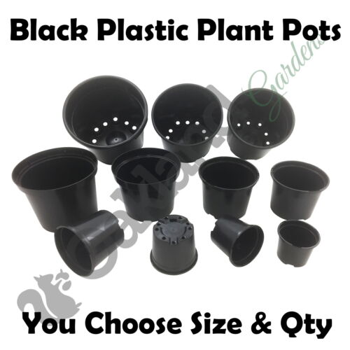 Pots de plantes en plastique noir 1 2 3 4 5 7,5 10 12 15 20 litres grand pot de fleurs fort - Photo 1/45