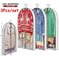 3/6 Pcs 40" Garment Bags Travel Suit Dress Storage Clear Dust Cover Zipper Coat