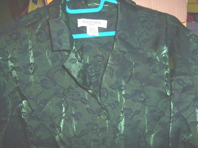 NWT C.L.O.T.H.E.S Hunter Green Designed l/s b/d Blouse - SIZE 1X