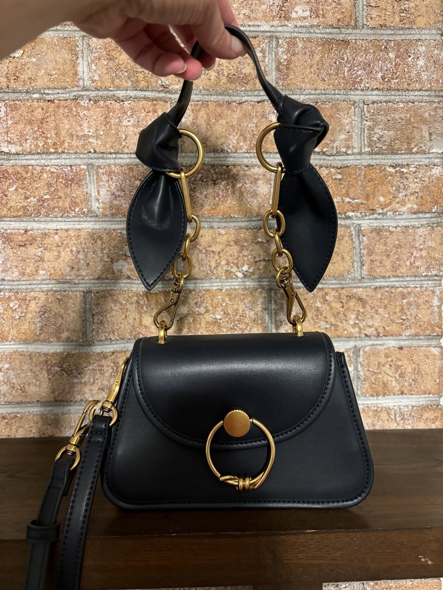 Charles & Keith Joelle Ring Push Lock Envelope Crossbody Navy Blue