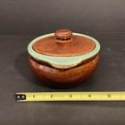 Vintage MCM Country Fare Zanesville Pottery Aqua & Brown Drip Bean Pot Small  — photo 8