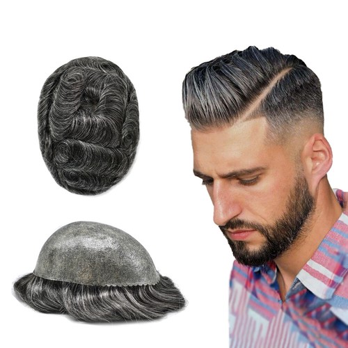 Mens Toupee Human Hair Systems Full Poly Thin Skin Hair Piece Replacement System - Picture 60 of 159