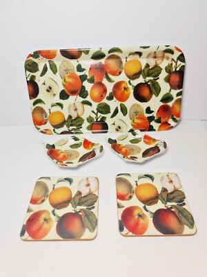 Maxwell & Williams Delicious Fruit Design Set: Melamin Tabletts, Kork Untersetzer