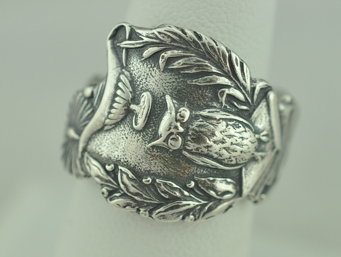 925 Sterling Silver Spoon Ring Adjustable Victorian Vintage