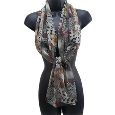 Isabella Women's Scarf Black Brown Sheer Floral 14"/58" Rectangle Wrap 