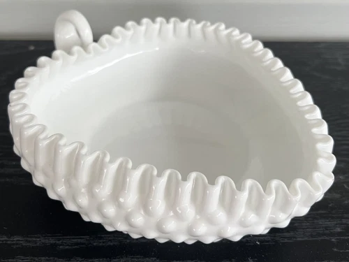 Vintage Fenton Hobnail Heart Shaped Milk Glass Candy Dish