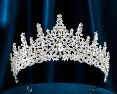 Hochwertiges Silber Diadem Kristall Krone Hochzeit Braut Haar Party Abschlussball Accessoire