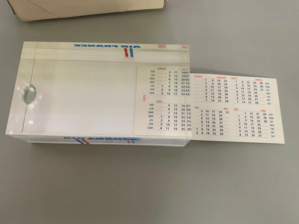 Air France rare ancien porte calendrier presse papier 1970 plexiglass vintage - Photo 4/4