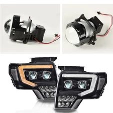 Fit For 2009-2014 Ford F150 Dual LED Projector Clear Black Headlights Left+Right