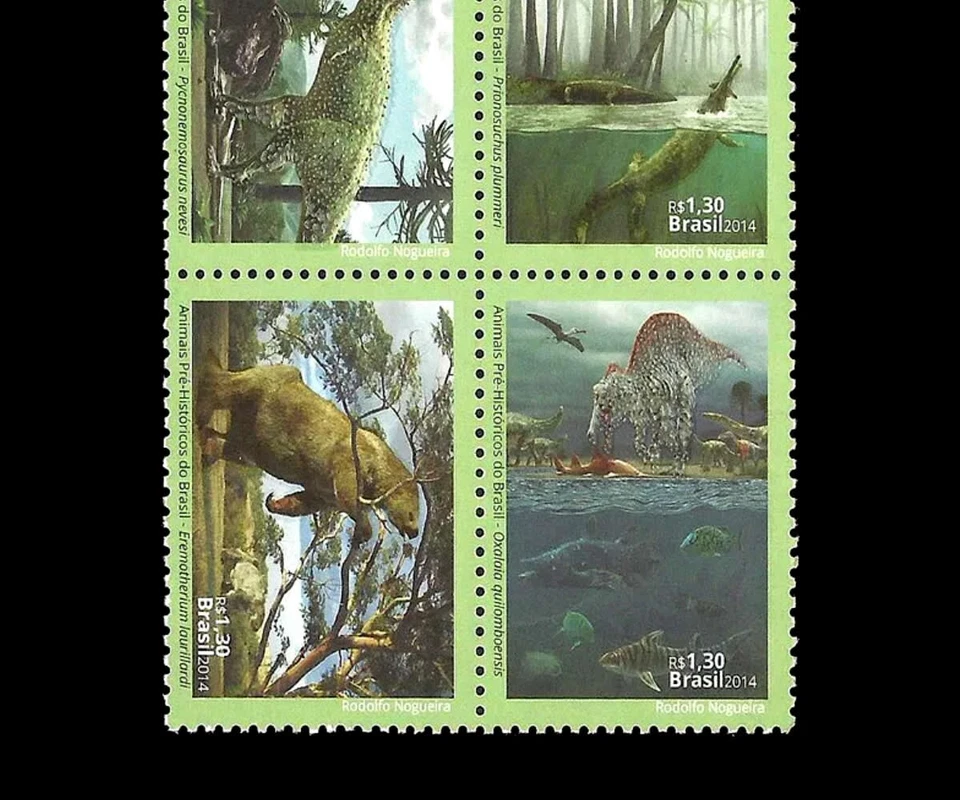Sello de animales prehistóricos 3D Brasil 2014 динозавр 恐龙 Kǒnglóng 恐竜 जाता dinosaurios Foto 2 de 3